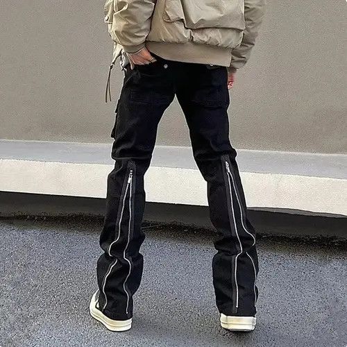 Jean Zipper Black Flared Cargo Jeans Size US 30 / EU 46 - 1 Thumbnail