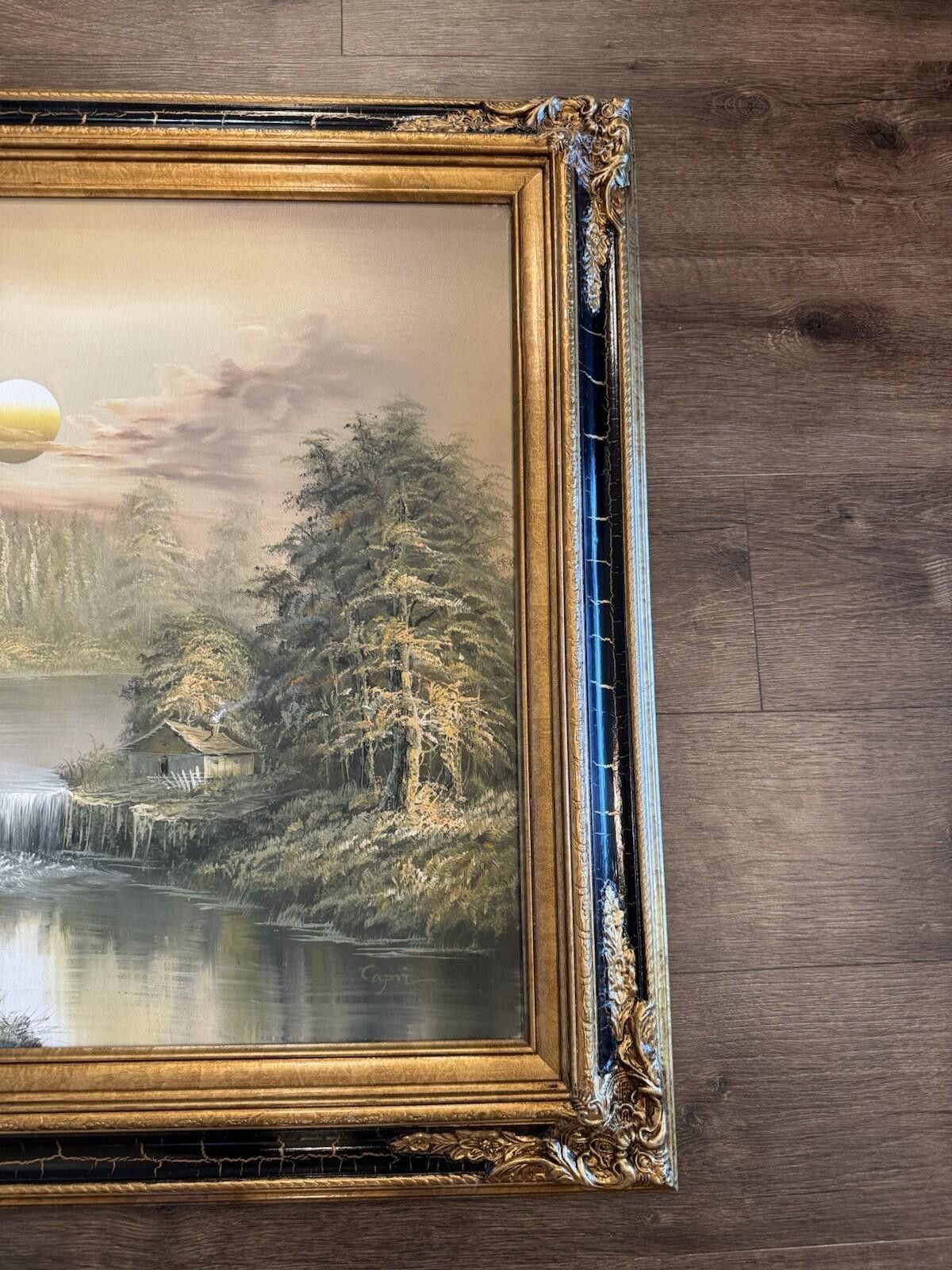Other Original Signed “Capri” Oil Painting Forest Lake Cabin Water Size ONE SIZE - 9 Thumbnail