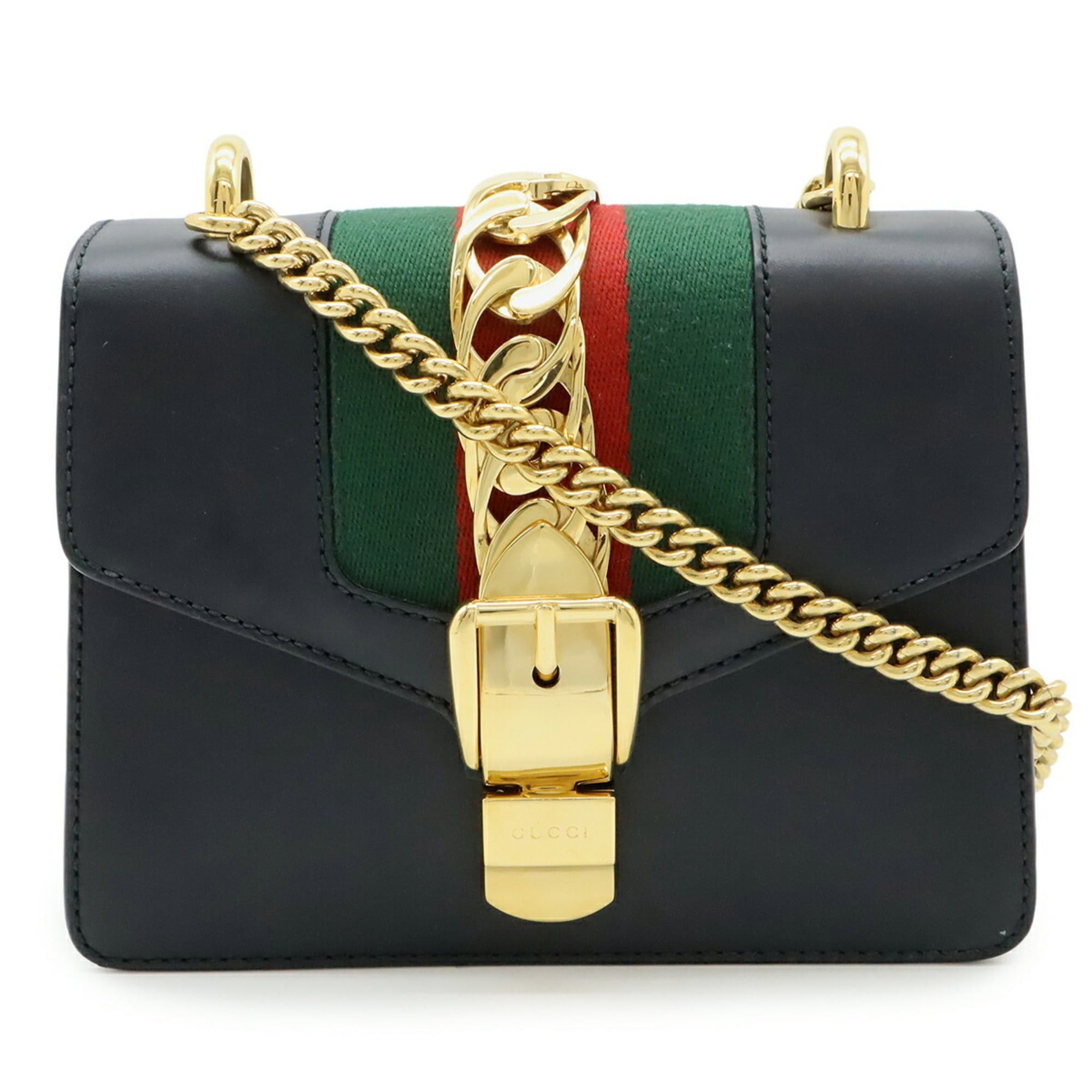 Gucci GUCCI Sylvie Web Line Ribbon Mini Chain Shoulder Bag/Pochette in Black Leather (Product Code: 431666) Size ONE SIZE - 1 Thumbnail
