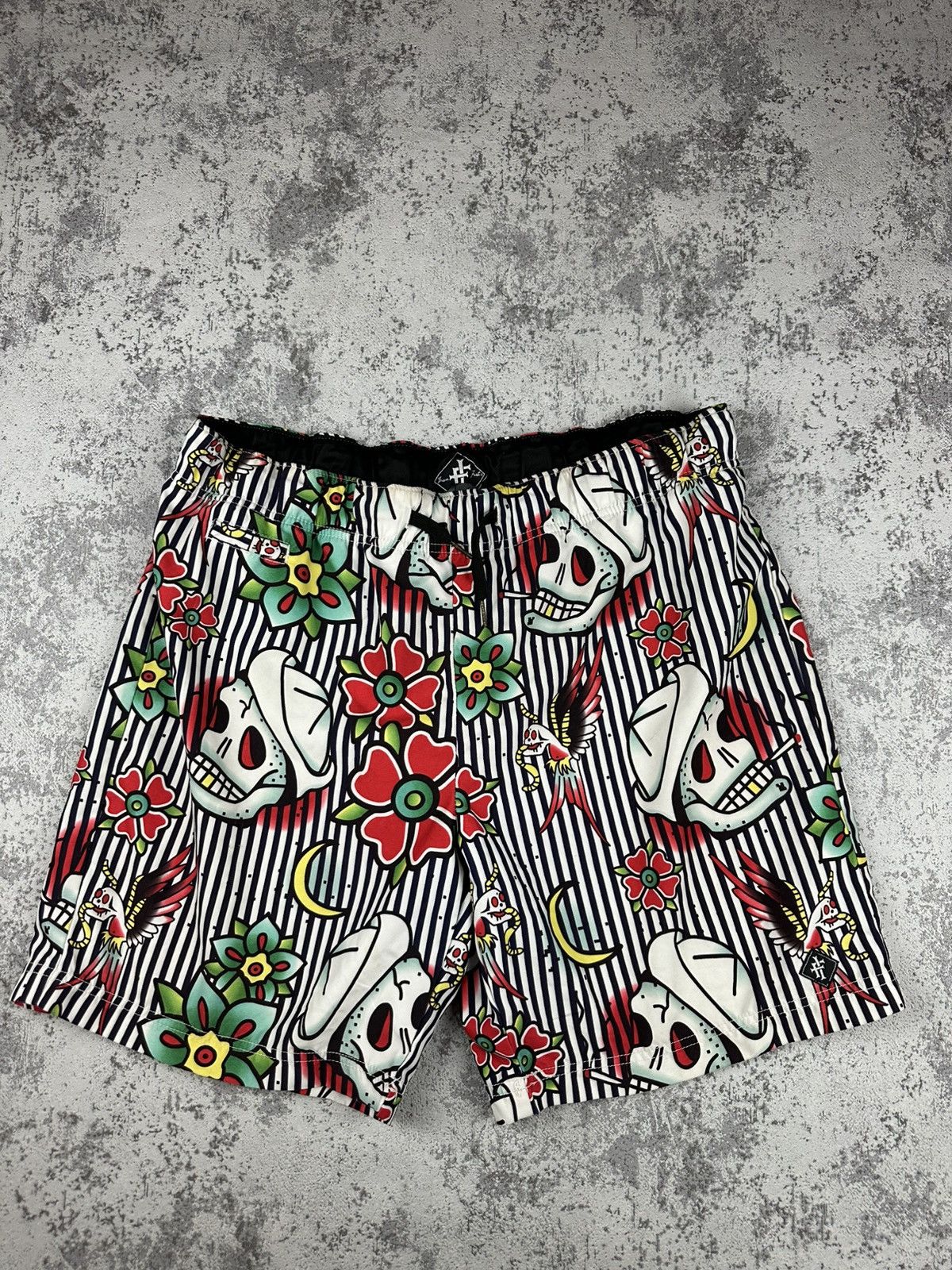 Iron Fist Iron Fist Tattoo Swim Shorts – Skull Flower Print Size US 34 / EU 50 - 1 Thumbnail