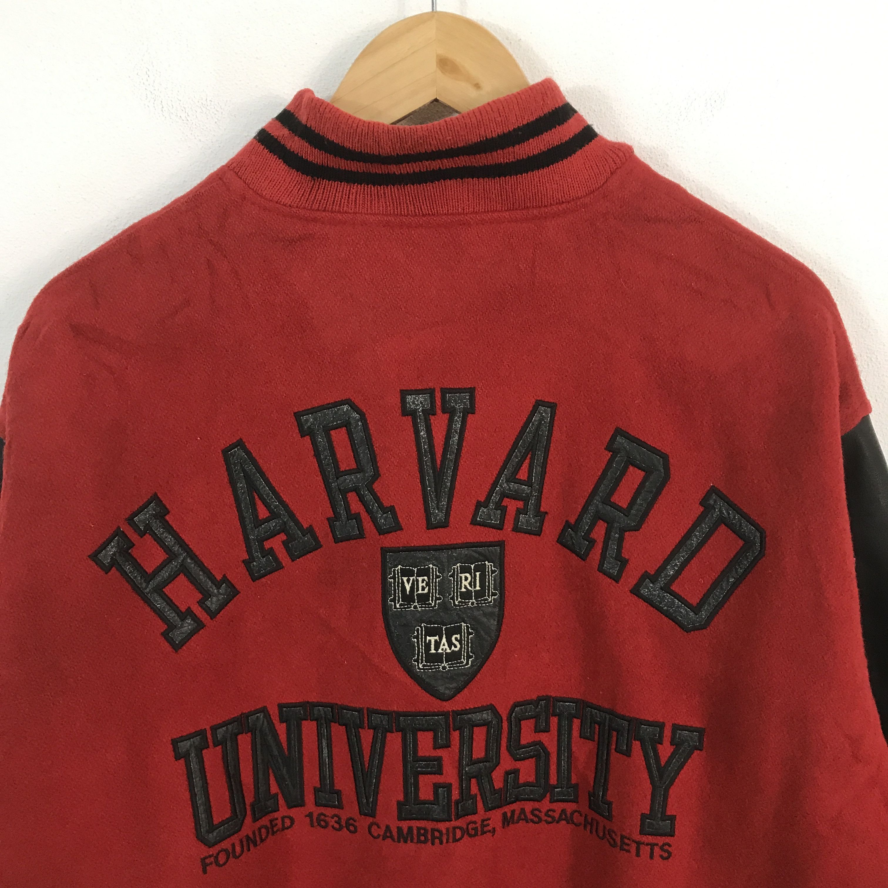 Vintage 2000s Harvard University Varsity jacket leather sleeve Size US L / EU 52-54 / 3 - 4 Thumbnail