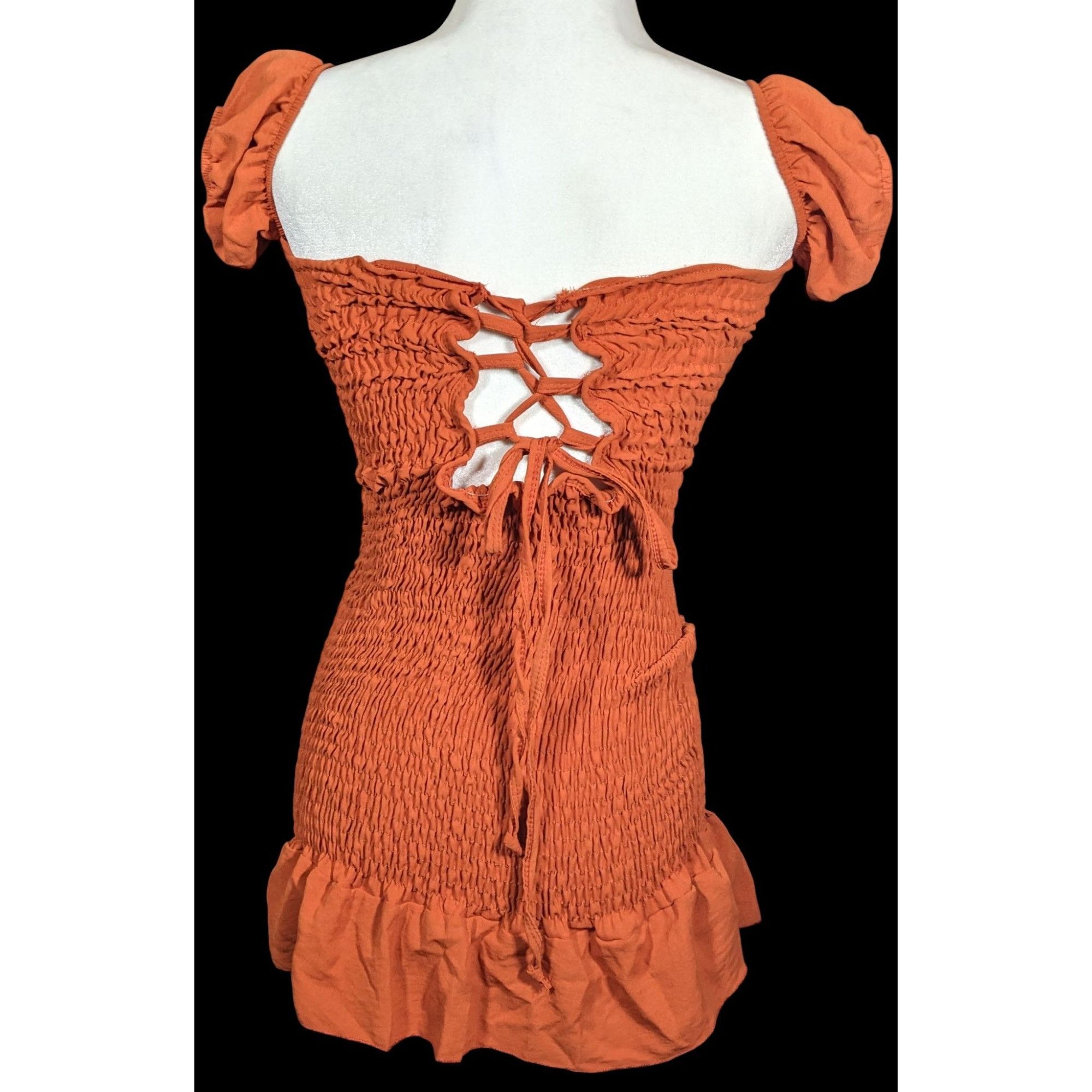 Sublime Sublime Retro Festival Burnt Orange Ruched Lace Back Mini Dr Size S / US 4 / IT 40 - 2 Thumbnail