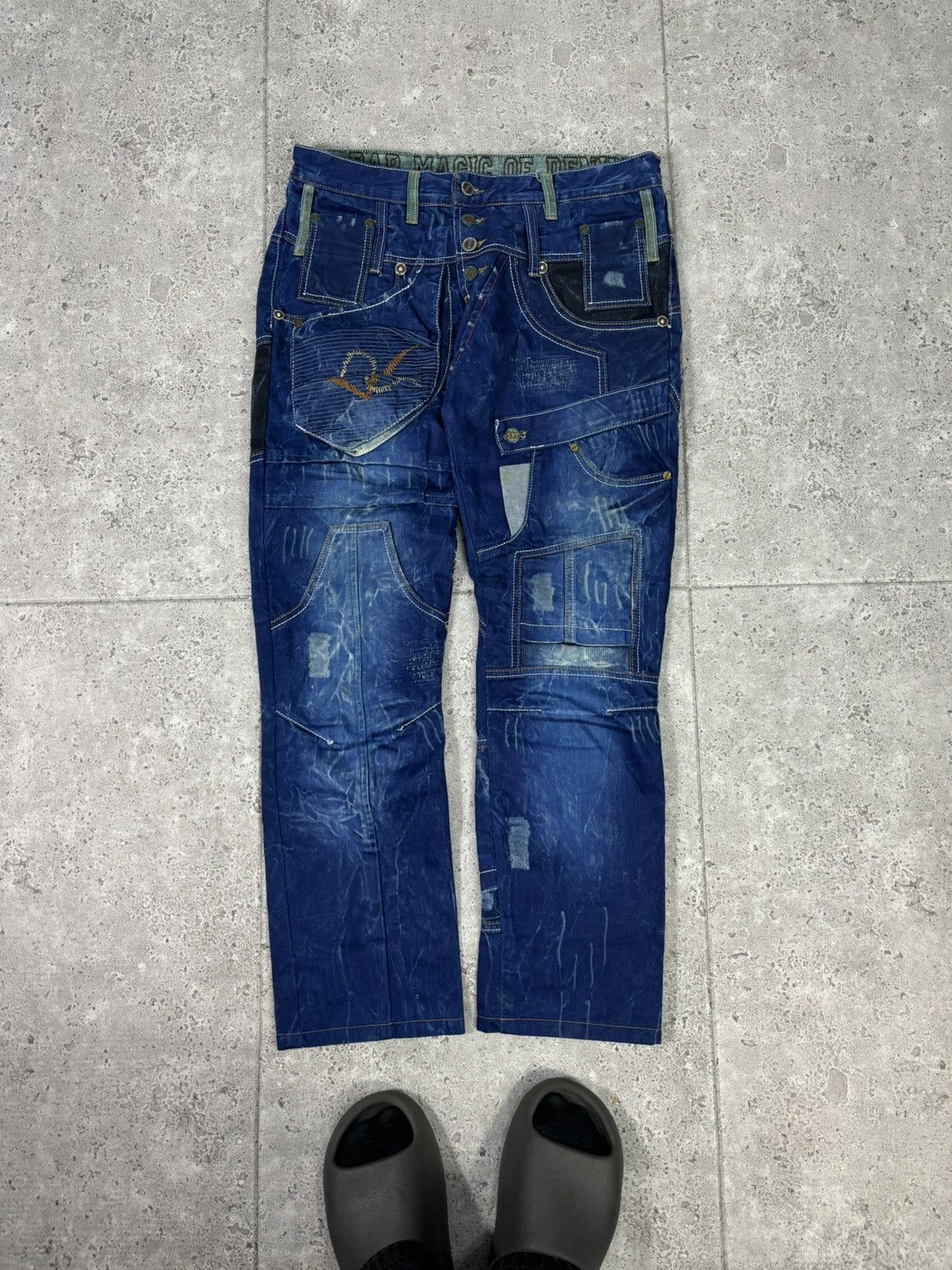 Japanese Brand 🇯🇵 Y2K Bar WideLeg Denim Japan Patchwork Multipocket Jeans Size US 34 / EU 50 - 2 Thumbnail