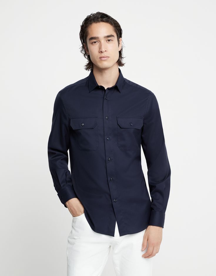 Brunello Cucinelli Shirt in Navy Size US S / EU 44-46 / 1 - 1 Thumbnail