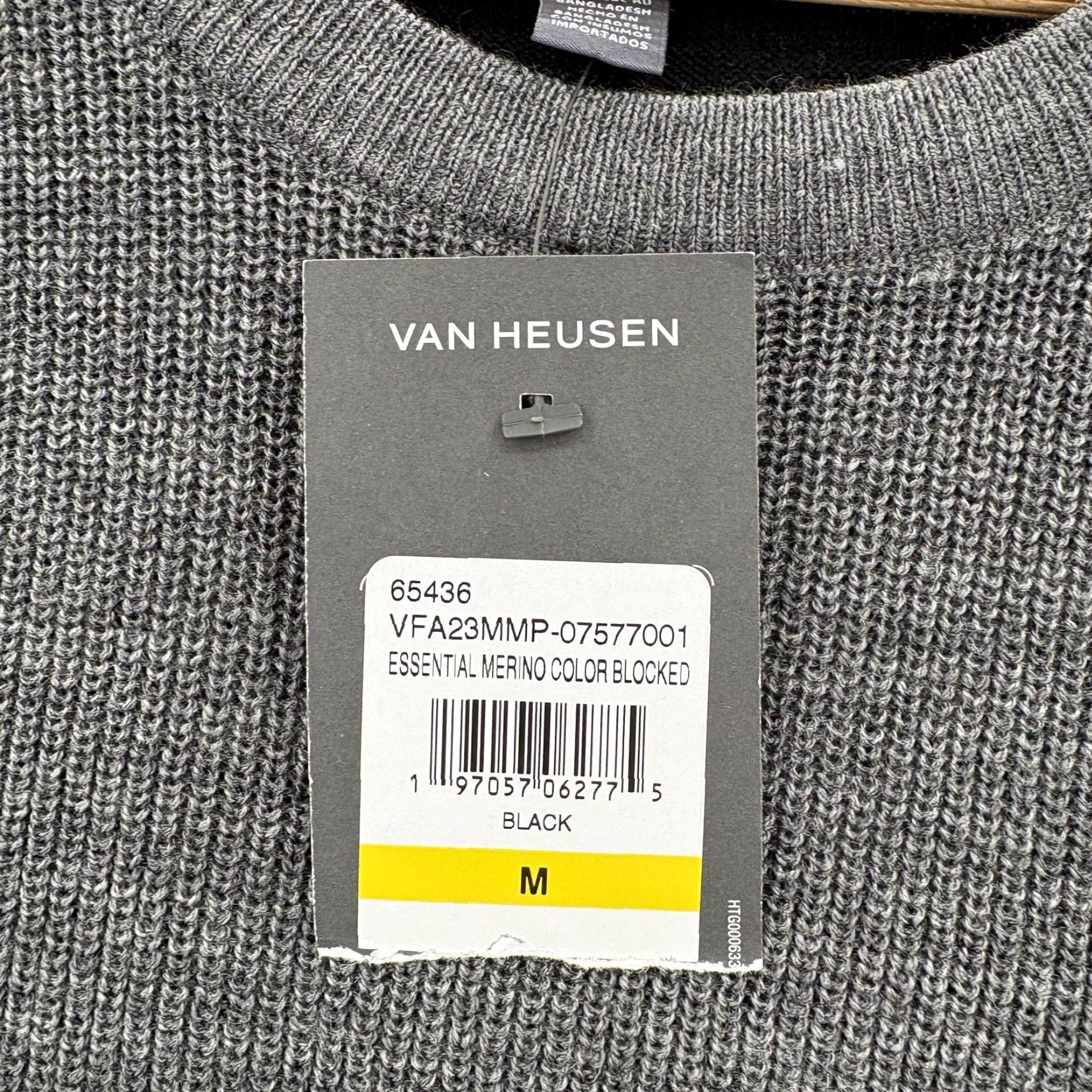 Van Heusen Van Heusen Mens Sweater Medium Black Merino Colorblock Crewneck Knit Pullover Size US M / EU 48-50 / 2 - 3 Thumbnail