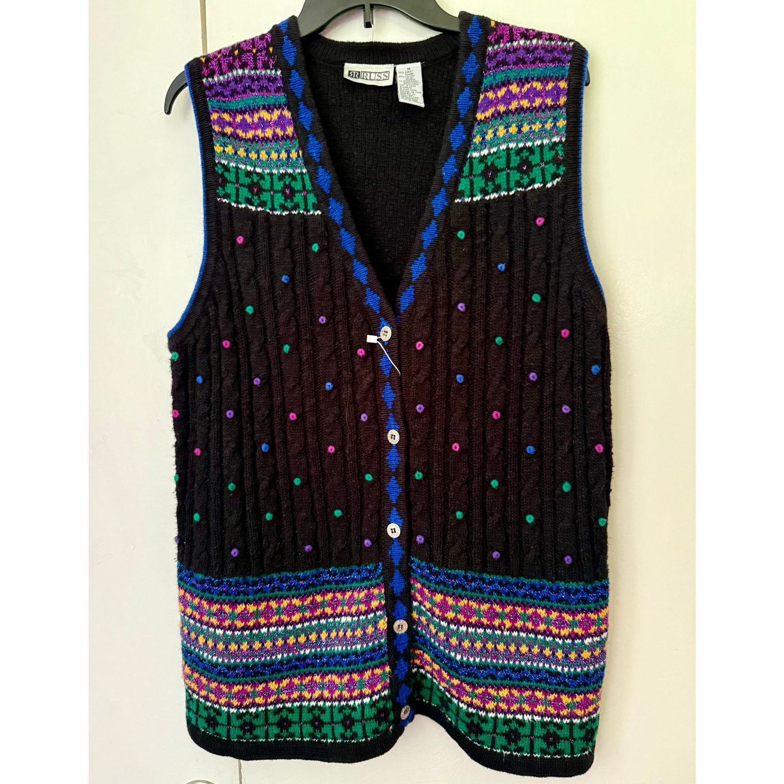 Vintage Vintage 80’s Rrruss Black Rainbow Sweater Vest Medium Large Size M / US 6-8 / IT 42-44 - 2 Thumbnail