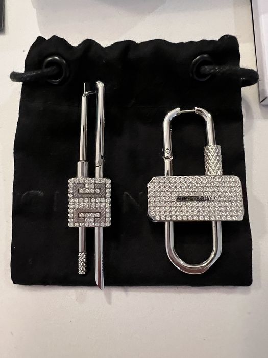 Givenchy: Silver Lock Crystal Earrings