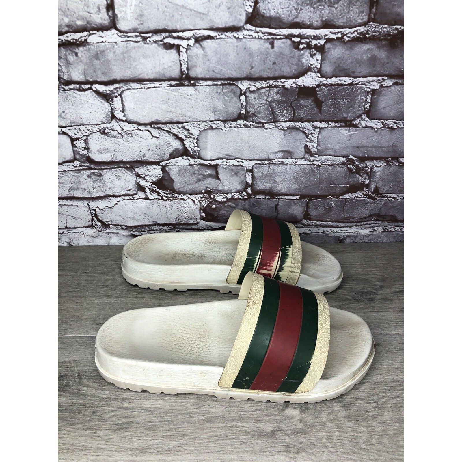 Gucci GUCCI Web White Rubber Logo Casual Slides Designer Sandals M Size US 11 / EU 44 - 20 Thumbnail