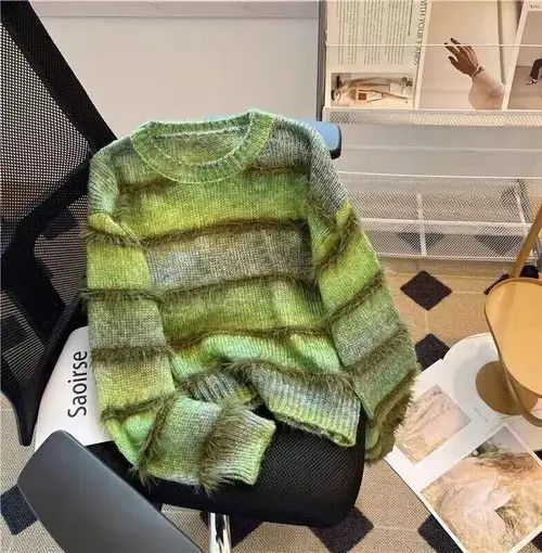 Japanese Brand Striped patchwork crew neck knitted sweater Size S / US 4 / IT 40 - 6 Thumbnail