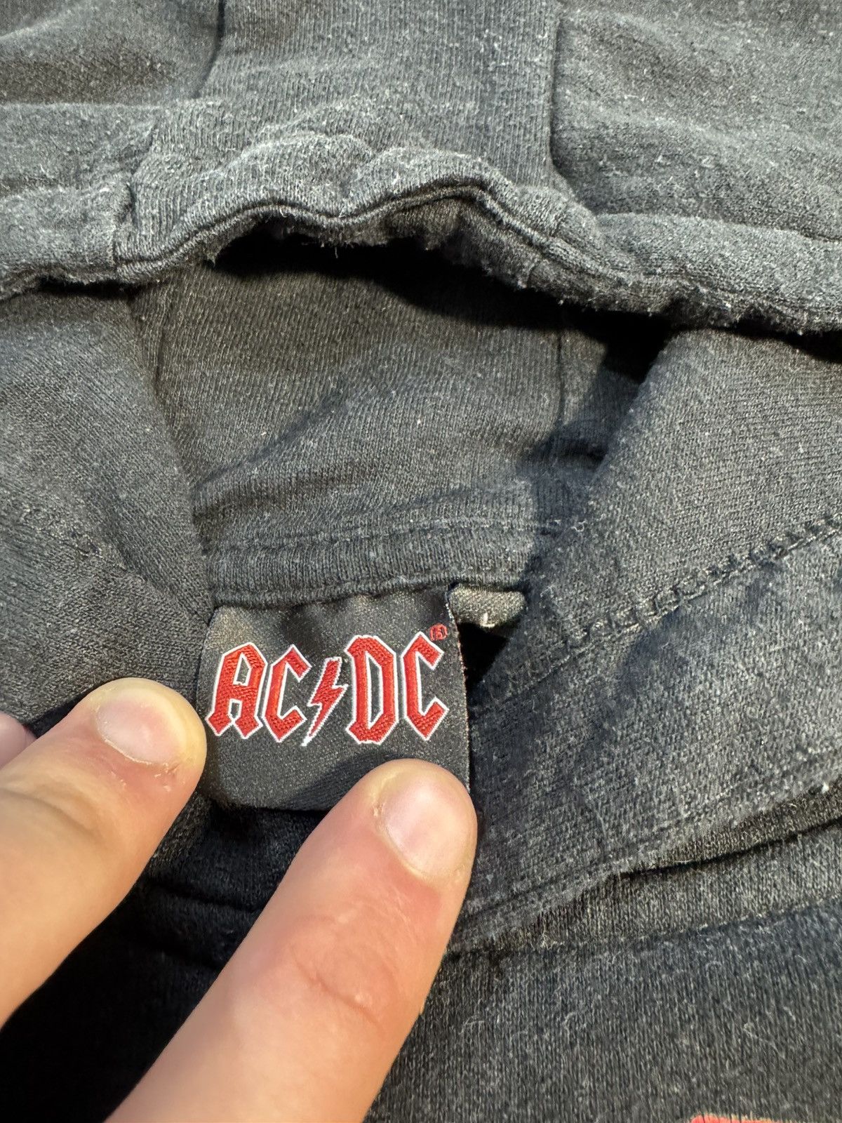 Band Tees × Vintage Y2K ACDC FADED BLACK BIG LOGO HOODIE SWEATSHIRT Size US L / EU 52-54 / 3 - 4 Thumbnail