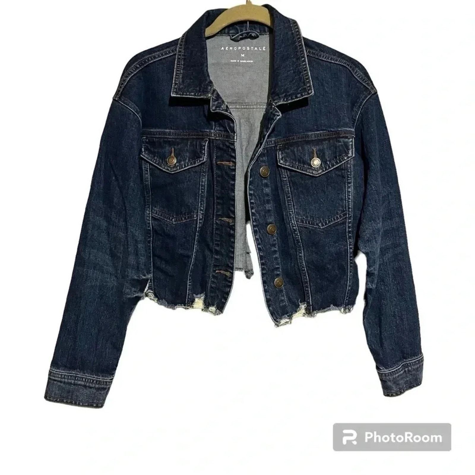 Aeropostale AEROPOSTALE Blue Distressed Denim Cropped Jean Jacket sz M Size M / US 6-8 / IT 42-44 - 1 Thumbnail