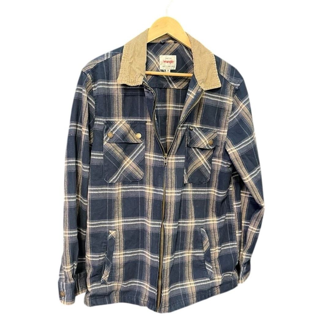 Wrangler Wrangler Men's Blue Plaid Zip-Up Jacket with Corduroy Collar Size US M / EU 48-50 / 2 - 1 Thumbnail