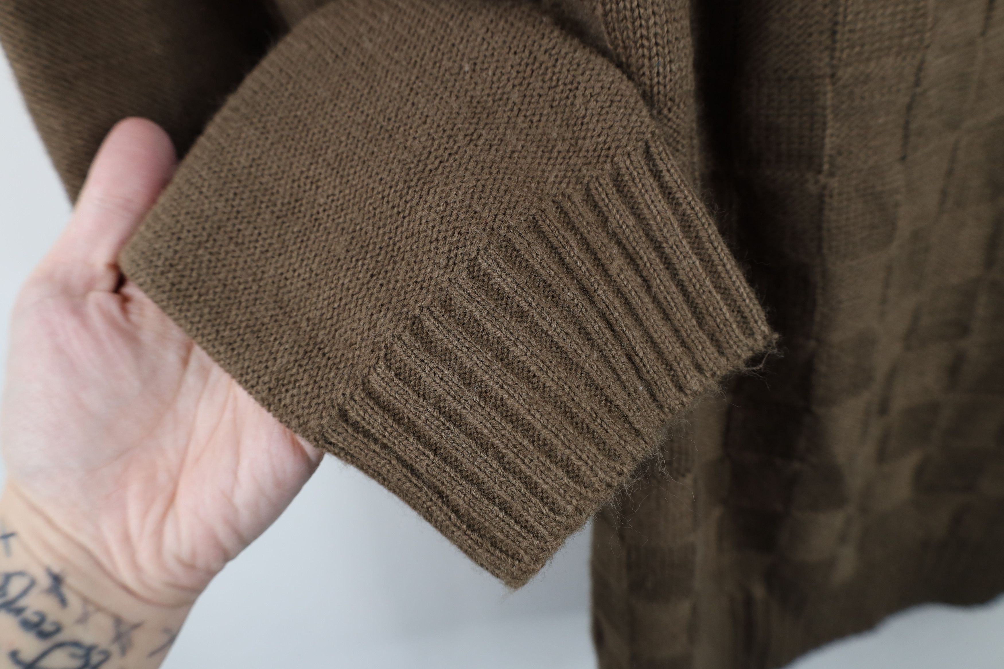 Vintage Vintage 90s Streetwear Checkered Knit Crewneck Sweater Brown Size US XL / EU 56 / 4 - 7 Thumbnail