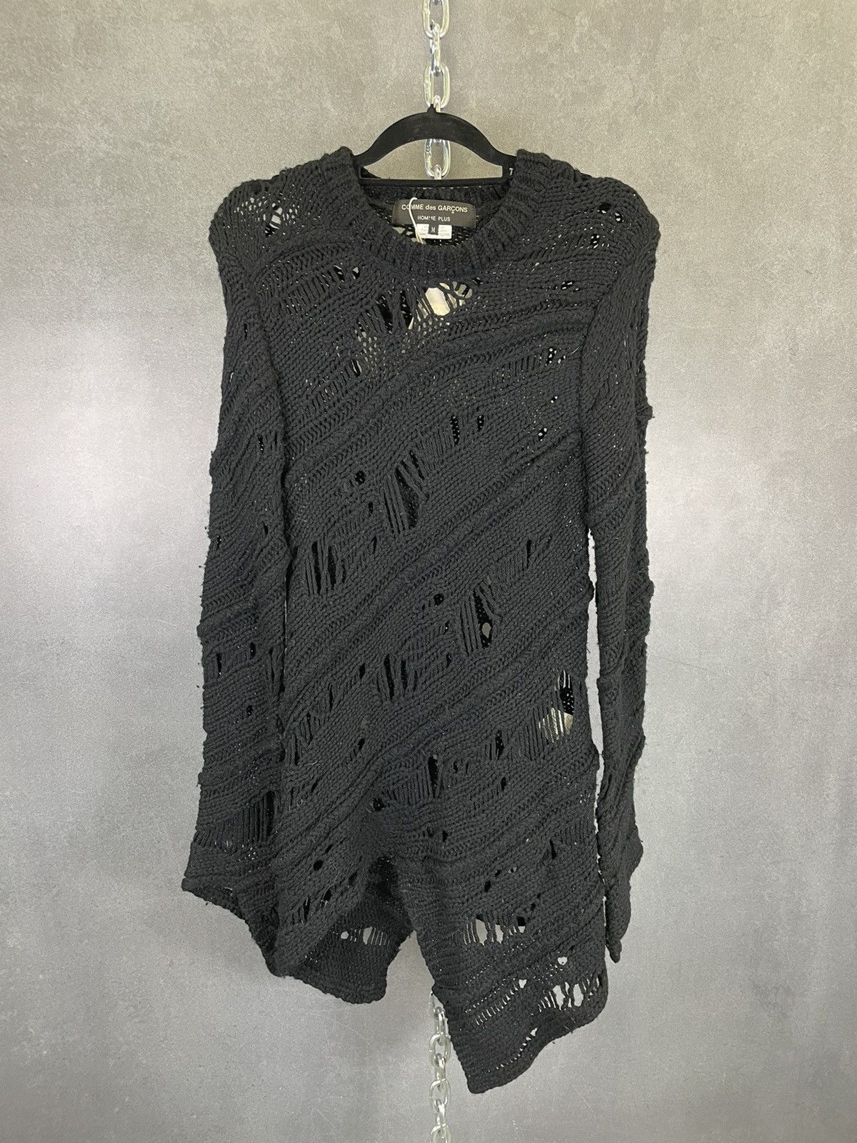 image of Comme Des Garcons x Vintage Comme Des Garçon Homme Plus Black Loose Knit Sweater Size M, Men's