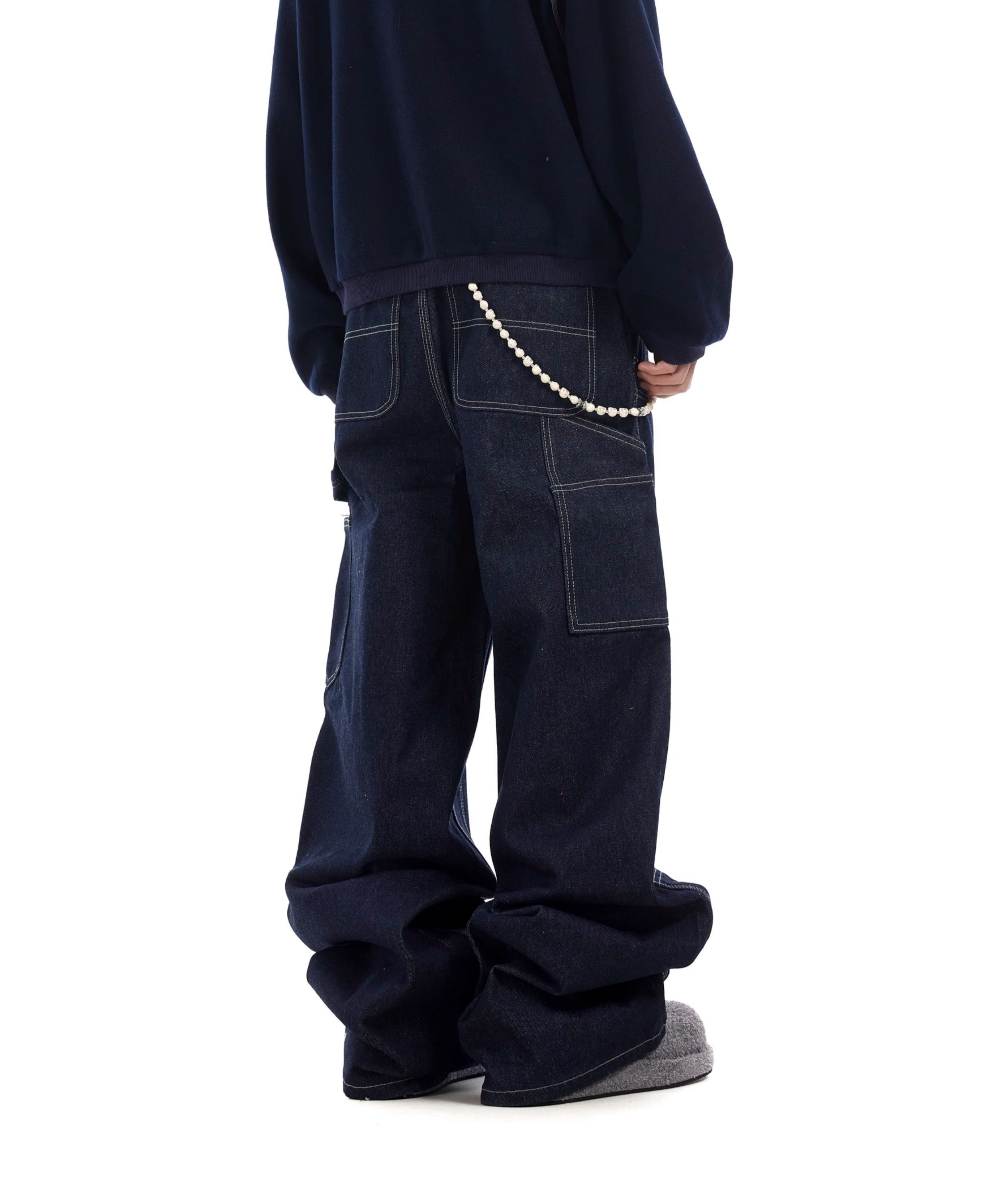 Japanese Brand × Jean High Street Clean Fit Multi Pockets Dark Blue Baggy Jeans Size US 32 / EU 48 - 3 Thumbnail