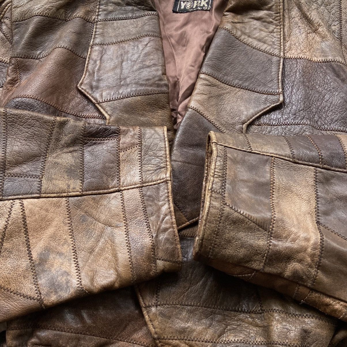 Japanese Brand 📌 Vintage York Patchwork Leather Y2K Brown Distressed Jacket Size L / US 10 / IT 46 - 11 Thumbnail