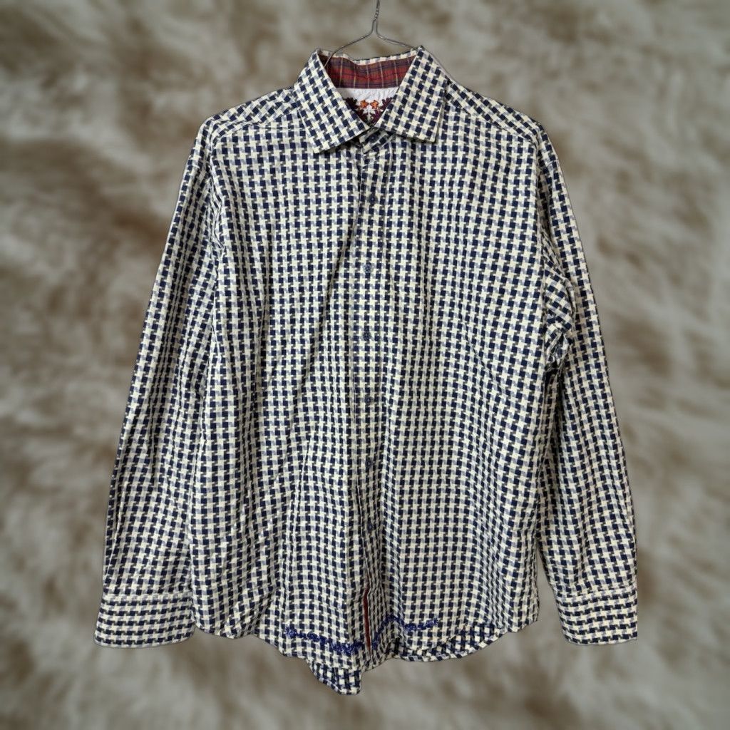 Robert Graham VINTAGE Robert Graham Shirt Blue Beige Long Sleeve Button Front Sz XL Size US XL / EU 56 / 4 - 1 Thumbnail