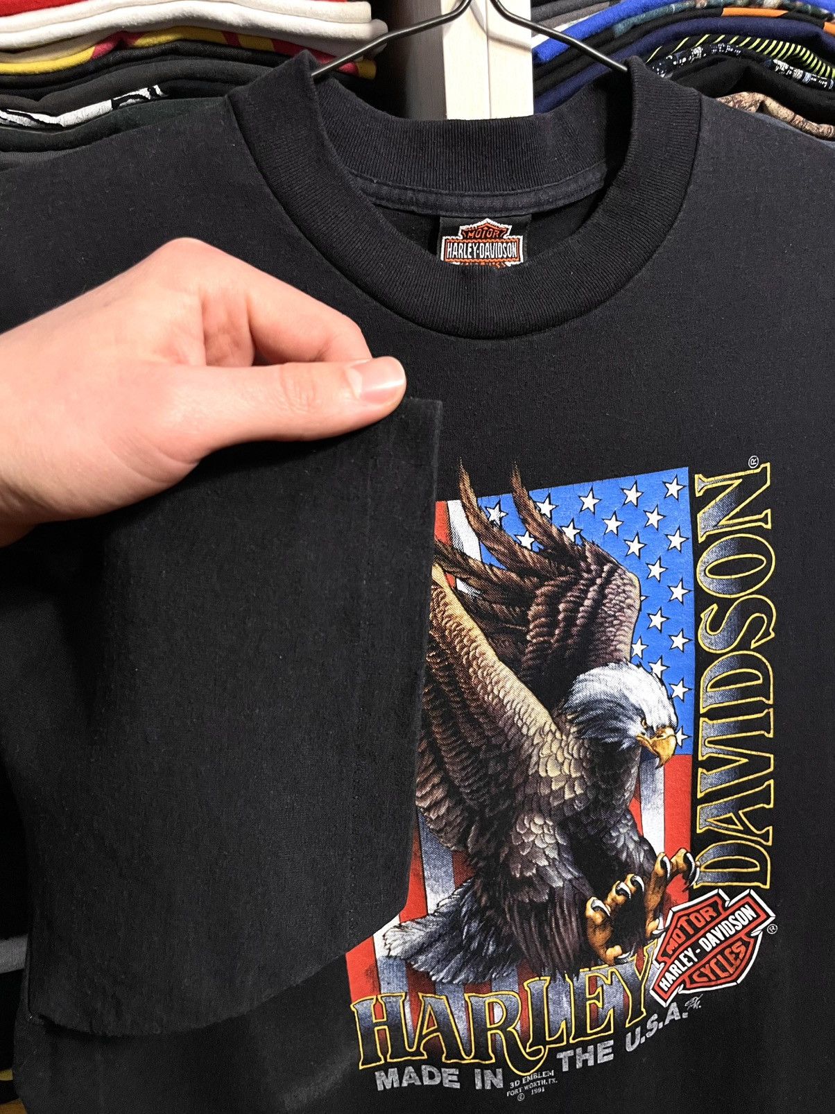 Harley Davidson Vintage 1991 3D Emblem Harley Davidson Eagle USA T-Shirt 90s Size US XL / EU 56 / 4 - 2 Thumbnail
