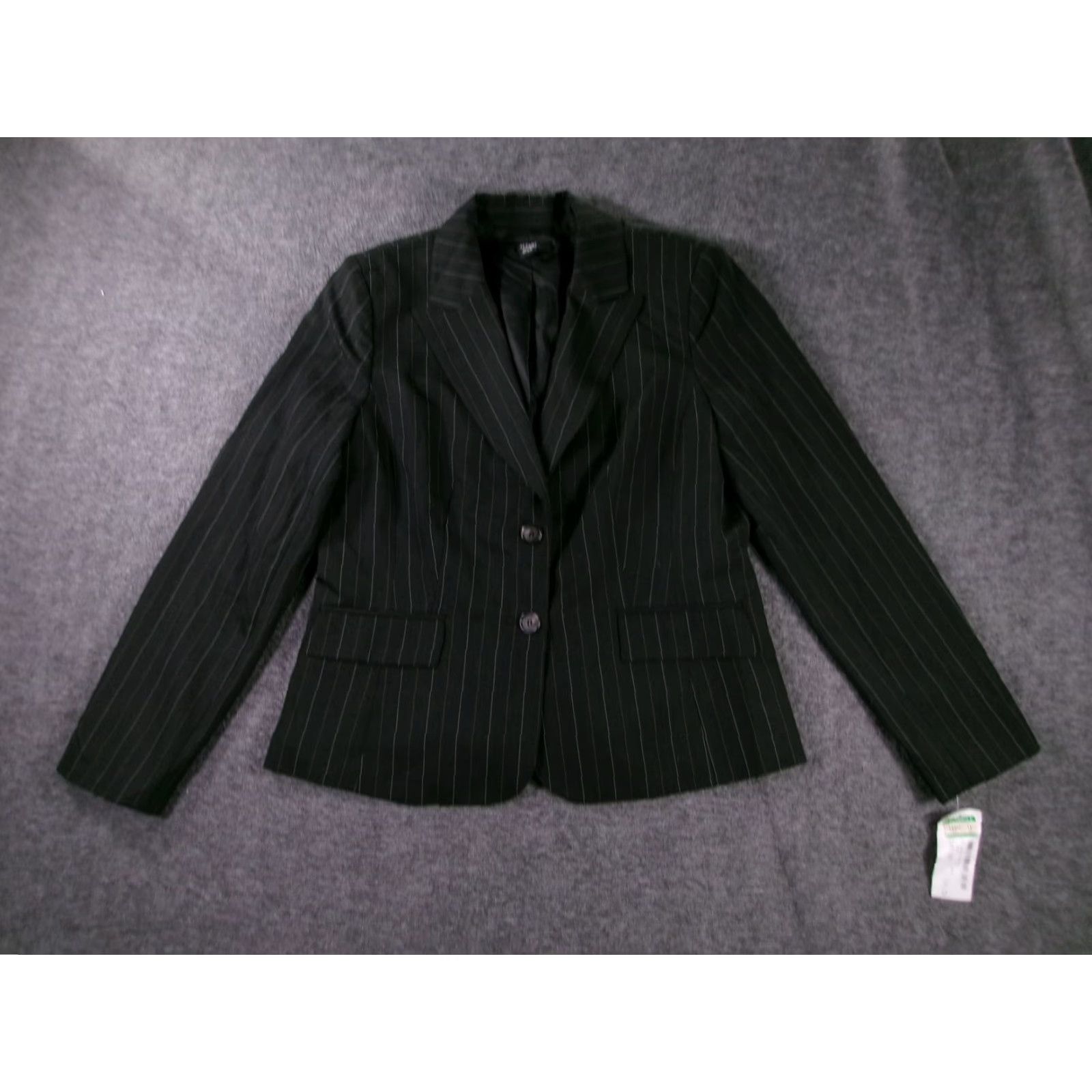 Alfani Alfani Blazer Womens 12P Black Pinstripe Petite Two Button Career Slim Jacket Size XL / US 12-14 / IT 48-50 - 2 Thumbnail