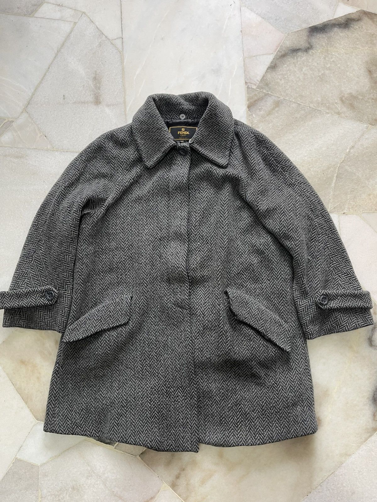 Fendi 90s Fendi Herringbone Alpaca Mohair Long Coat Size US L / EU 52-54 / 3 - 8 Thumbnail