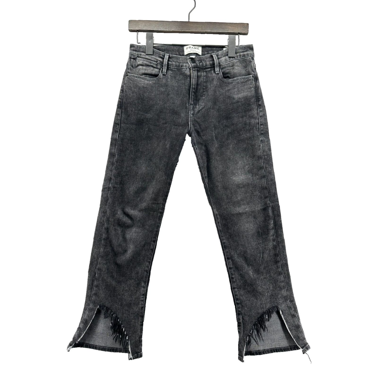 Frame VINTAGE FRAME Le High Straight Black Acid Washed Jeans Cropped Distressed Size 26 Women Jeans Distressed 27in Inseam Size 26 Size 26" / US 2 / IT 38 - 2 Thumbnail