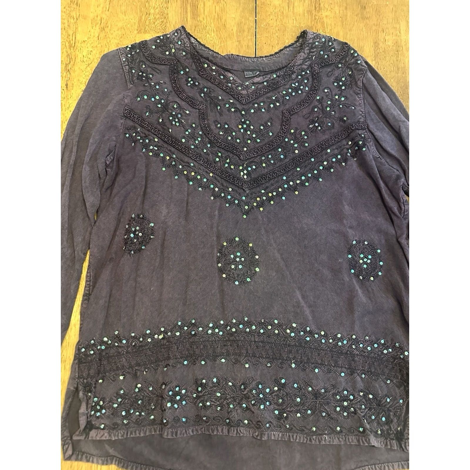 Vintage VINTAGE Women's Tunic Top Free Size Bejeweled Purple 90s Size M / US 6-8 / IT 42-44 - 2 Thumbnail