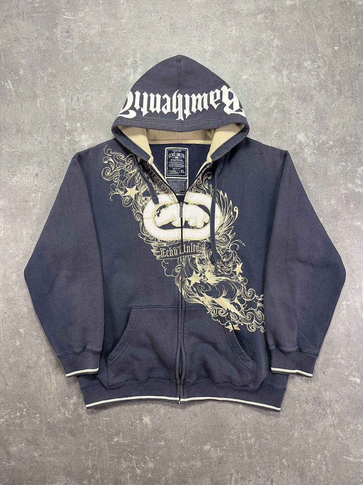Ecko Unltd. Ecko Unltd. Big Logo Printed Baggy Faded Zip Hoodie XL XXL Size US XL / EU 56 / 4 - 1 Thumbnail