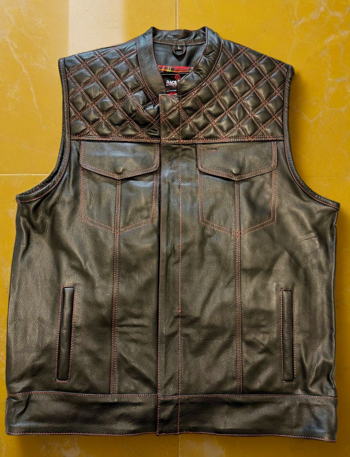Genuine Leather × Harley Davidson × Vintage Daimond Quilted Leather Waistcoat Leather Vest Biker Club Size US XL / EU 56 / 4 - 1 Thumbnail