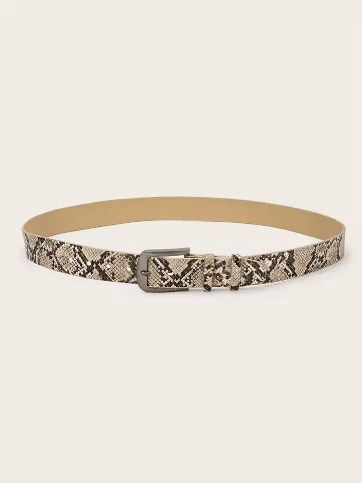 Japanese Brand 102 cm Snakeskin Print Faux Leather Belt - Brown/Beige Size ONE SIZE - 4 Thumbnail