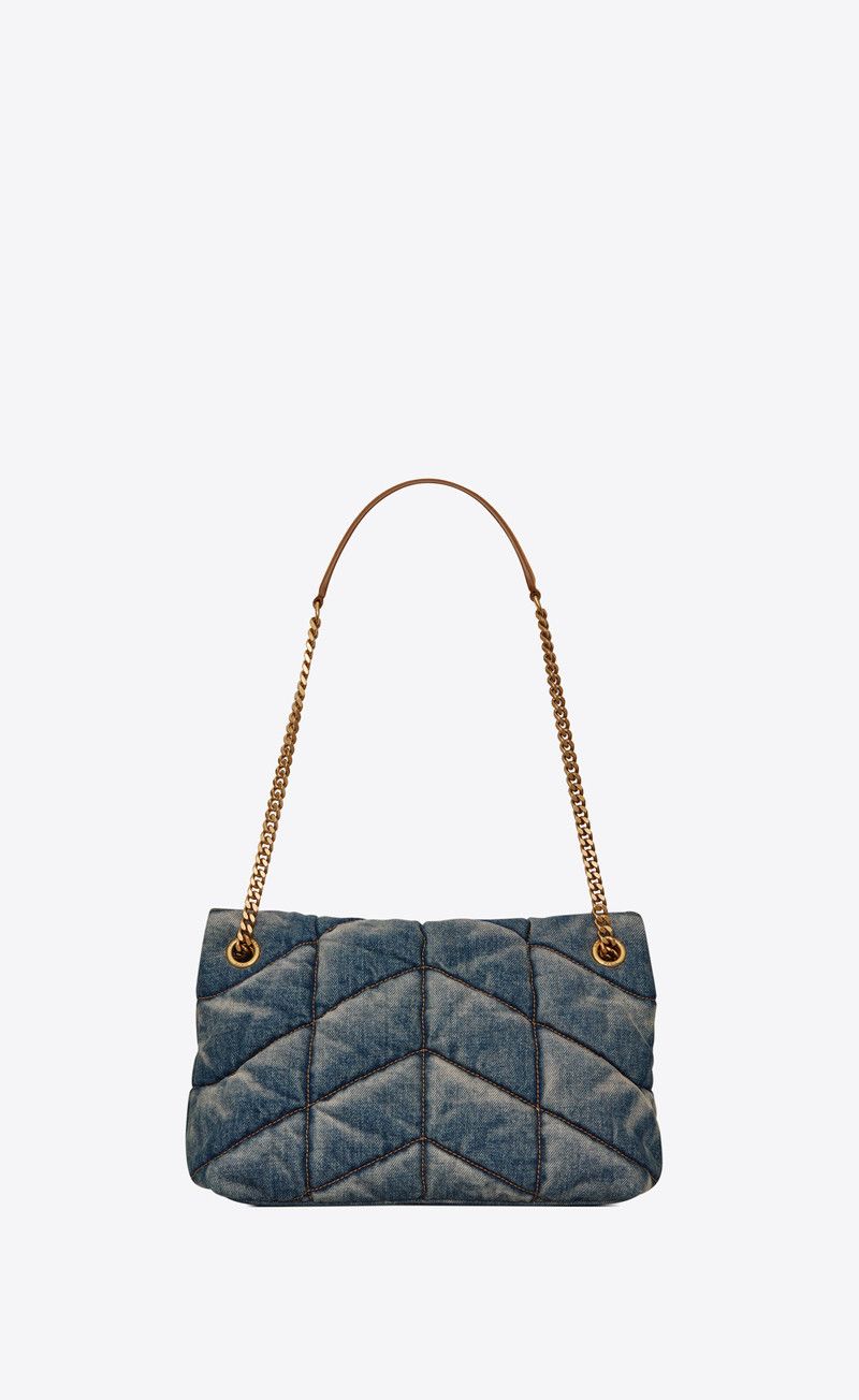 Saint Laurent Paris o1s1wg111125 Puffer Small in Suede and Denim Bag in Blue Size ONE SIZE - 2 Thumbnail