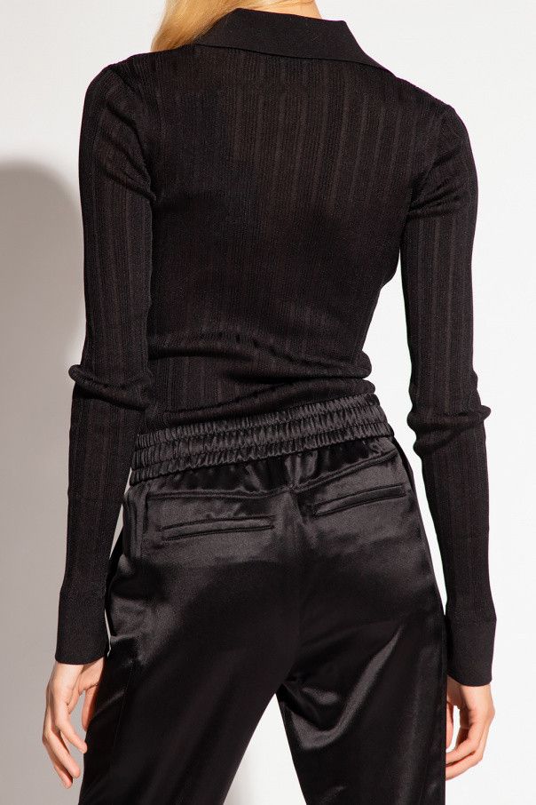 Saint Laurent Paris o1s1wg111124 Knitted Shirt in Ribbed Silk in Black Size XL / US 12-14 / IT 48-50 - 4 Thumbnail