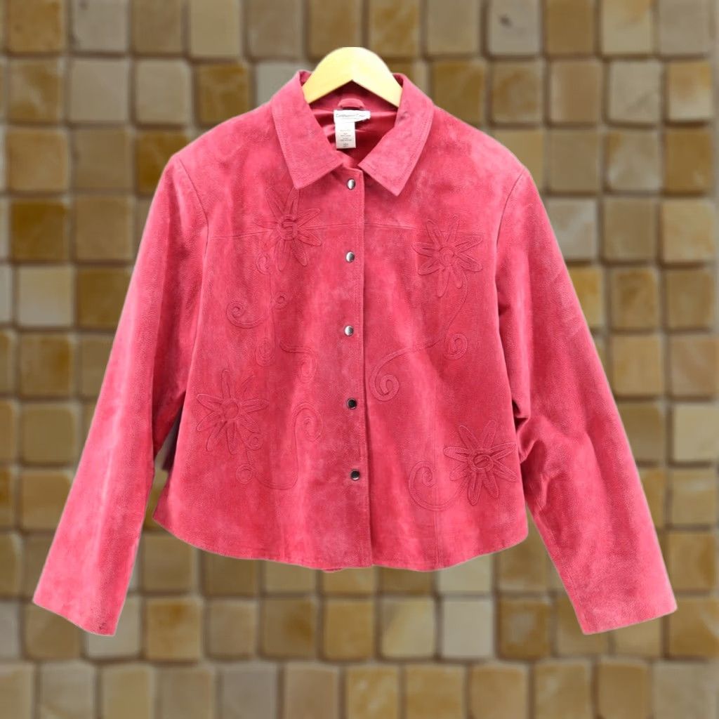 Coldwater Creek Coldwater Creek Women's Red Leather Snap Front Long Sleeve Jacket Sz L Size L / US 10 / IT 46 - 1 Thumbnail