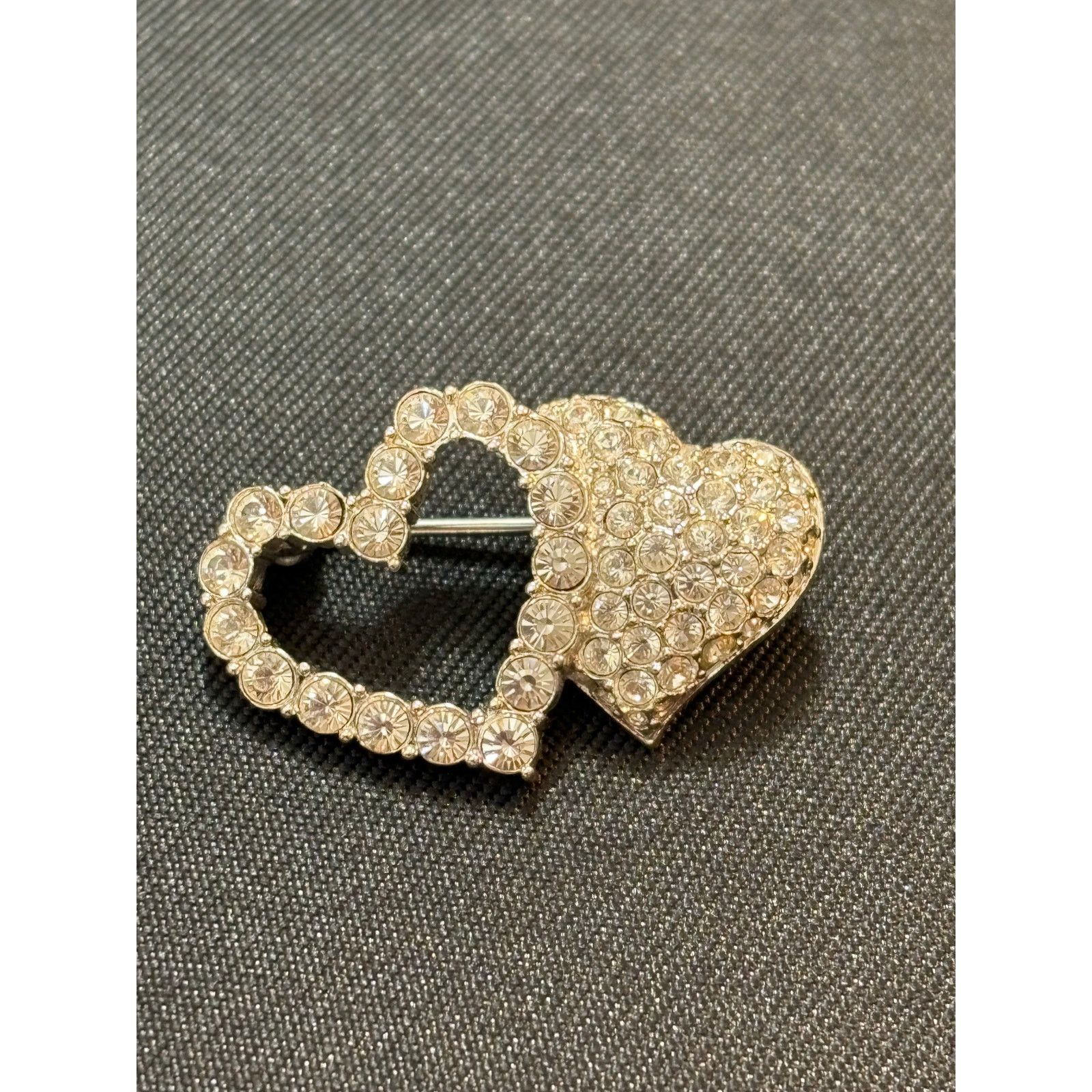 Swarovski Swarovski Double Heart Crystal Brooch Silver Tone Size ONE SIZE - 3 Thumbnail