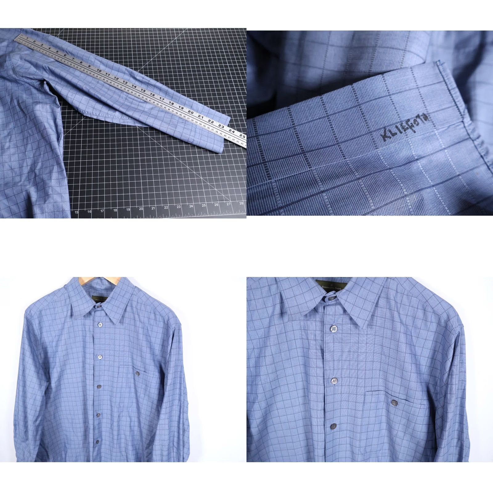 Ermenegildo Zegna VINTAGE Ermenegildo Zegna Shirt Men L Blue Check 100% Cotton Italy Made Business Size US L / EU 52-54 / 3 - 8 Thumbnail