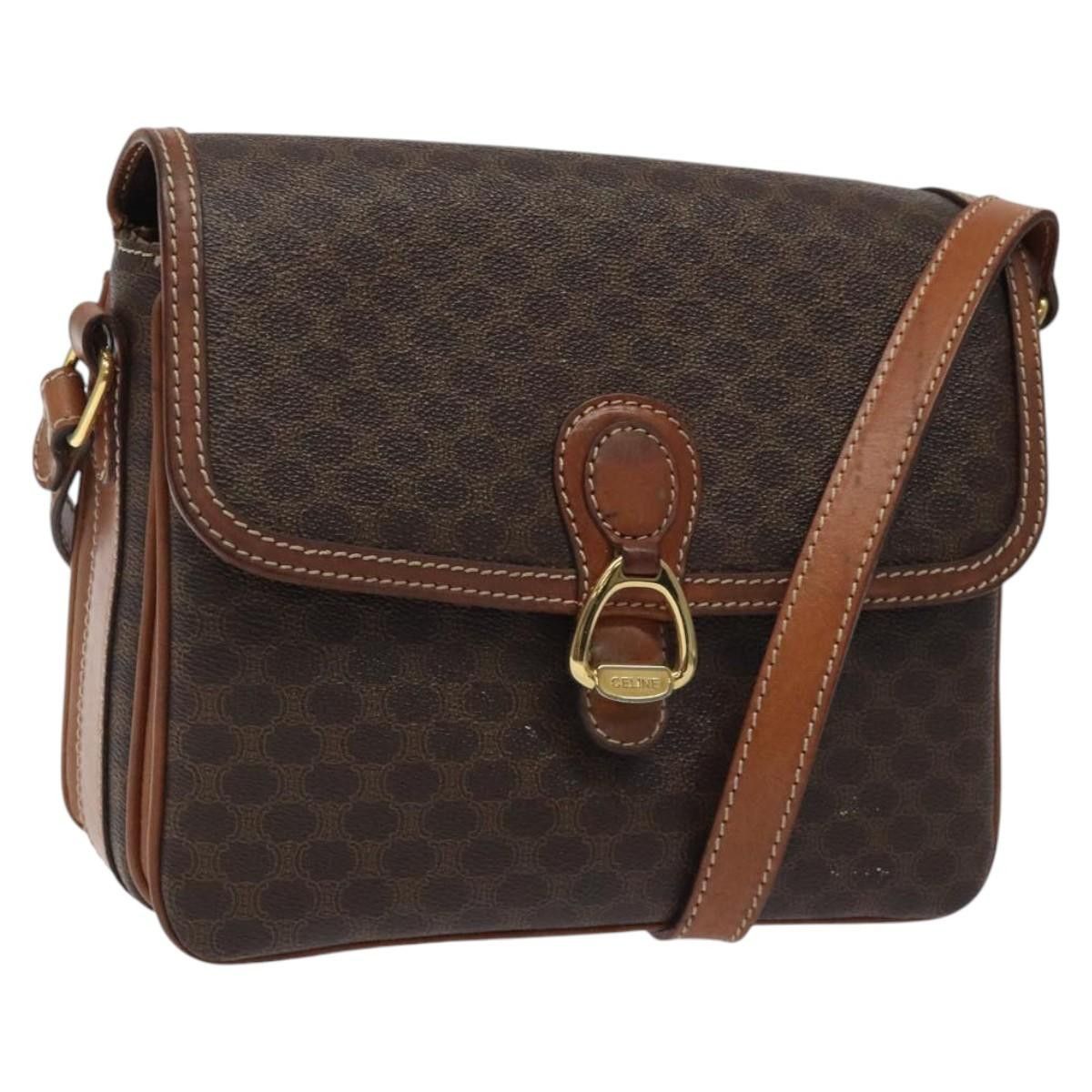 Celine Macadam Canvas Shoulder Bag Pvc Leather Brown Gold Auth 116316 in Brown/Gold, Women's
