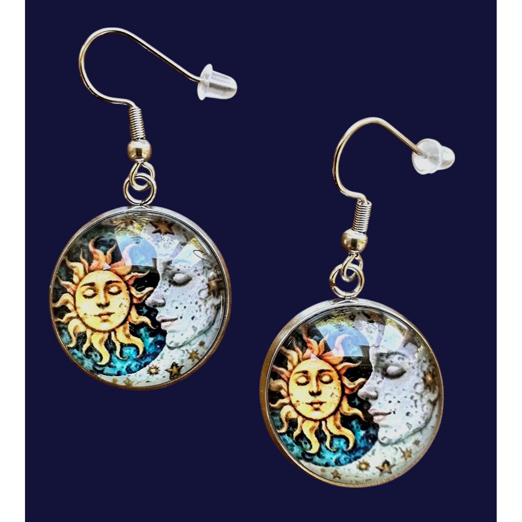 Handmade Sun Moon Earrings Navy Blue Eclectic Planet Astrology Zodiac Size ONE SIZE - 1 Thumbnail