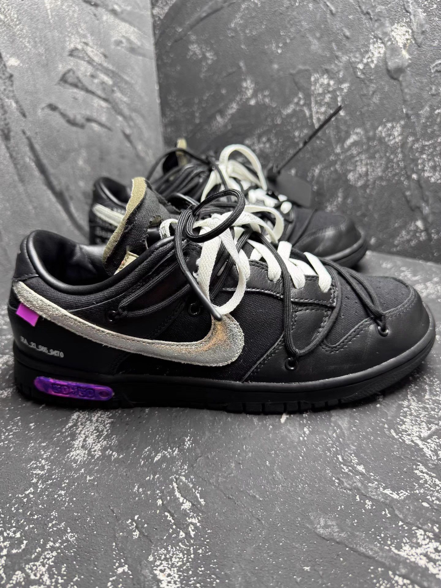 Nike Off-White x Nike Dunk No.50 Black Silver Q10 Size US 9.5 / EU 42-43 - 6 Thumbnail