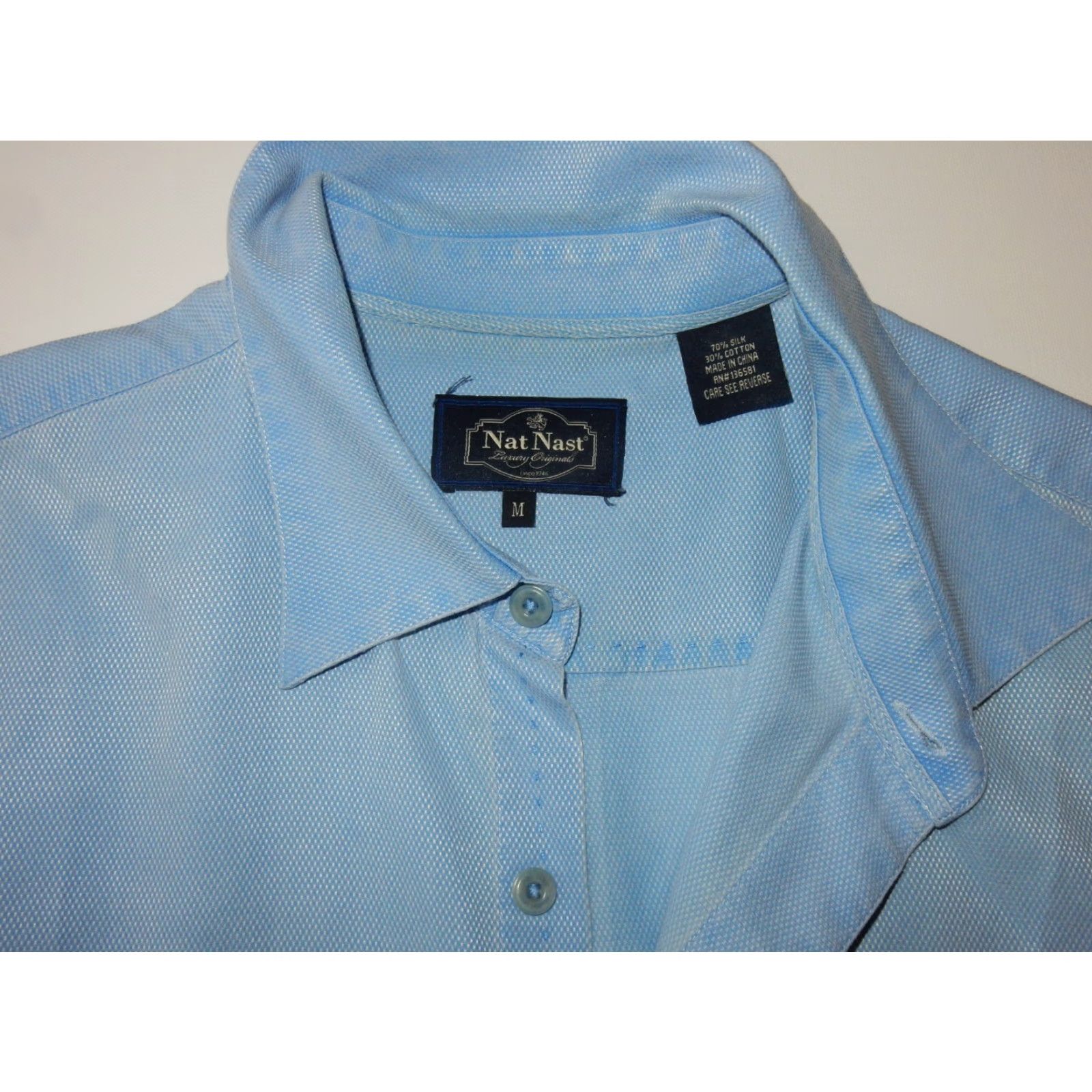 Nat Nast Nat Nast Men's Button-Up Shirt Silk Blend Short Sleeve Size M Blue Solid Shirt Mens Silk Blend Button-Up Size US XL / EU 56 / 4 - 4 Thumbnail