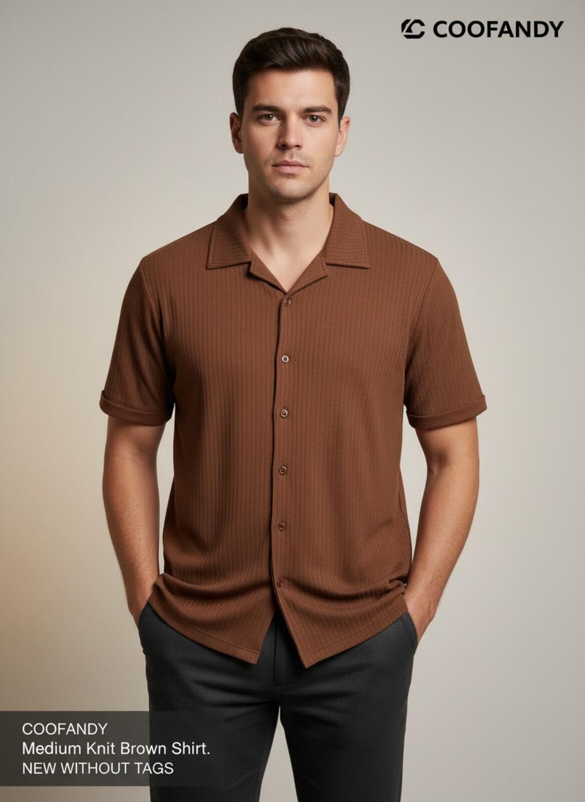 Other COOFANDY Medium Knit Brown Shirt - New Without Tags Size US M / EU 48-50 / 2 - 1 Thumbnail