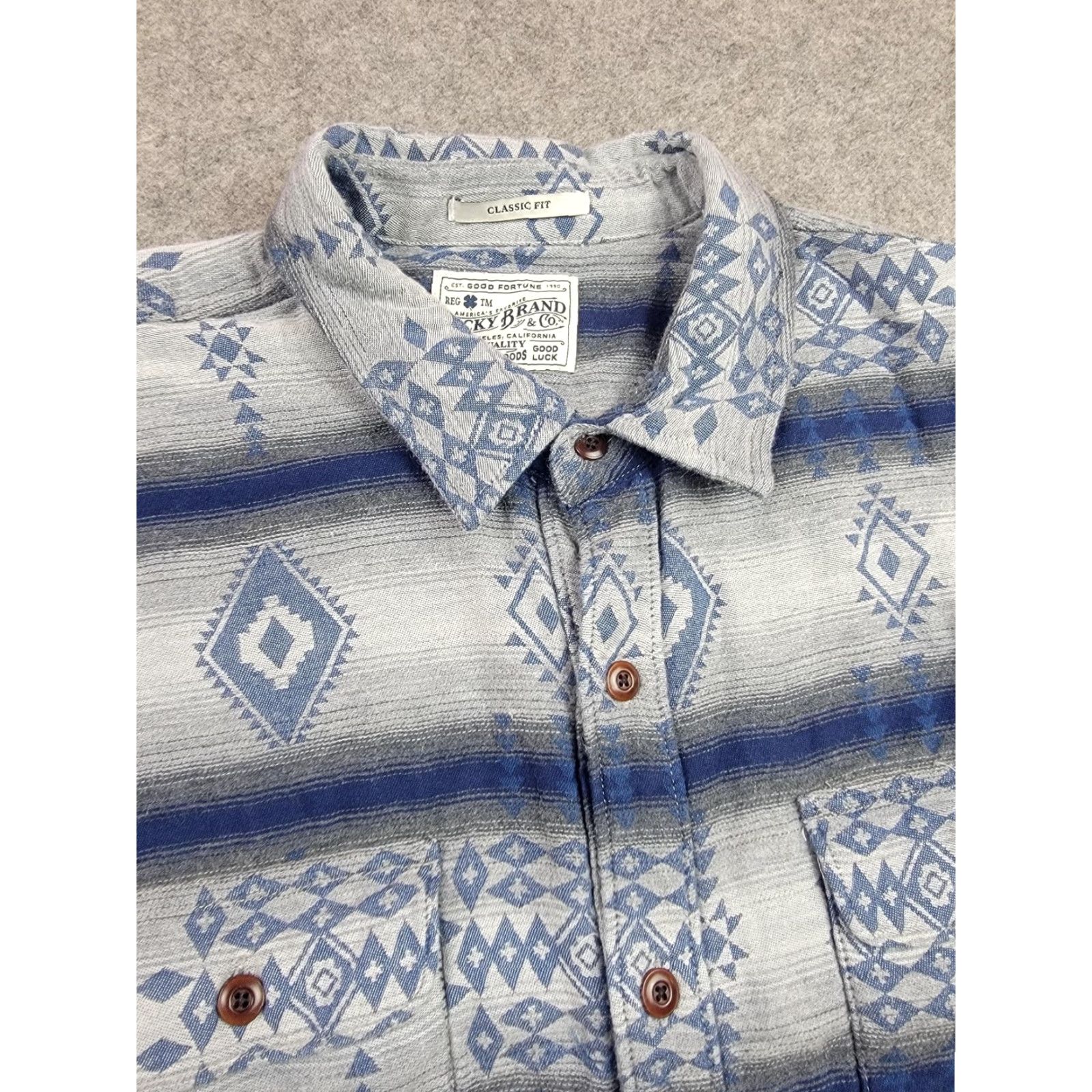 Lucky Brand Lucky Brand Shirt Mens Medium Gray Aztec Southwestern Double Weave Silver City Geometric Bohemian Western Button-Up Long Sleeve Pockets Size US M / EU 48-50 / 2 - 2 Thumbnail