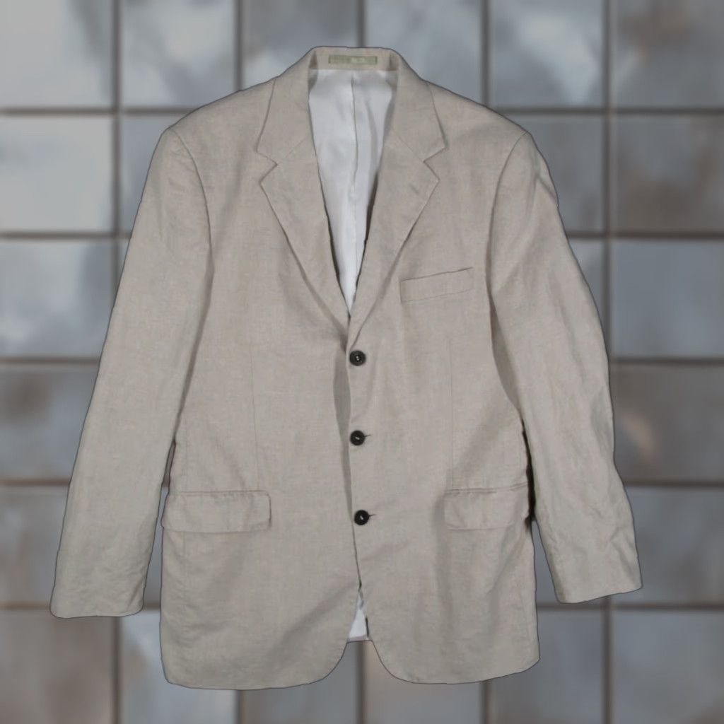 Vintage Shakur Olla Mens 42 R Beige Linen 3 Button Blazer Sport Coat