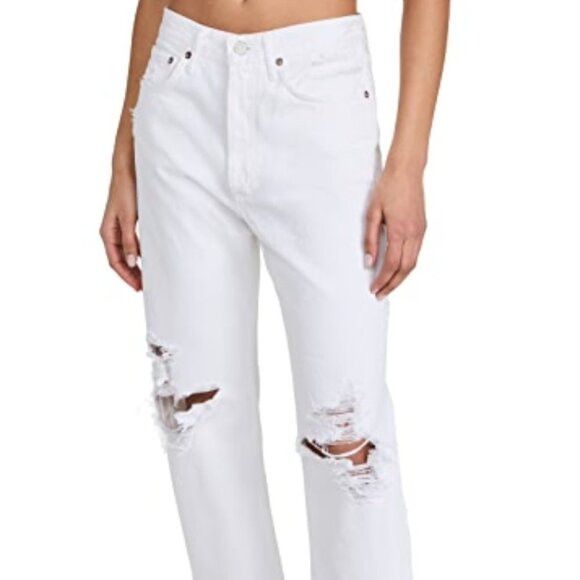 Agolde AGOLDE 90's Organic Denim Rip Destroyed Jeans Vanish White Size 26" / US 2 / IT 38 - 2 Thumbnail