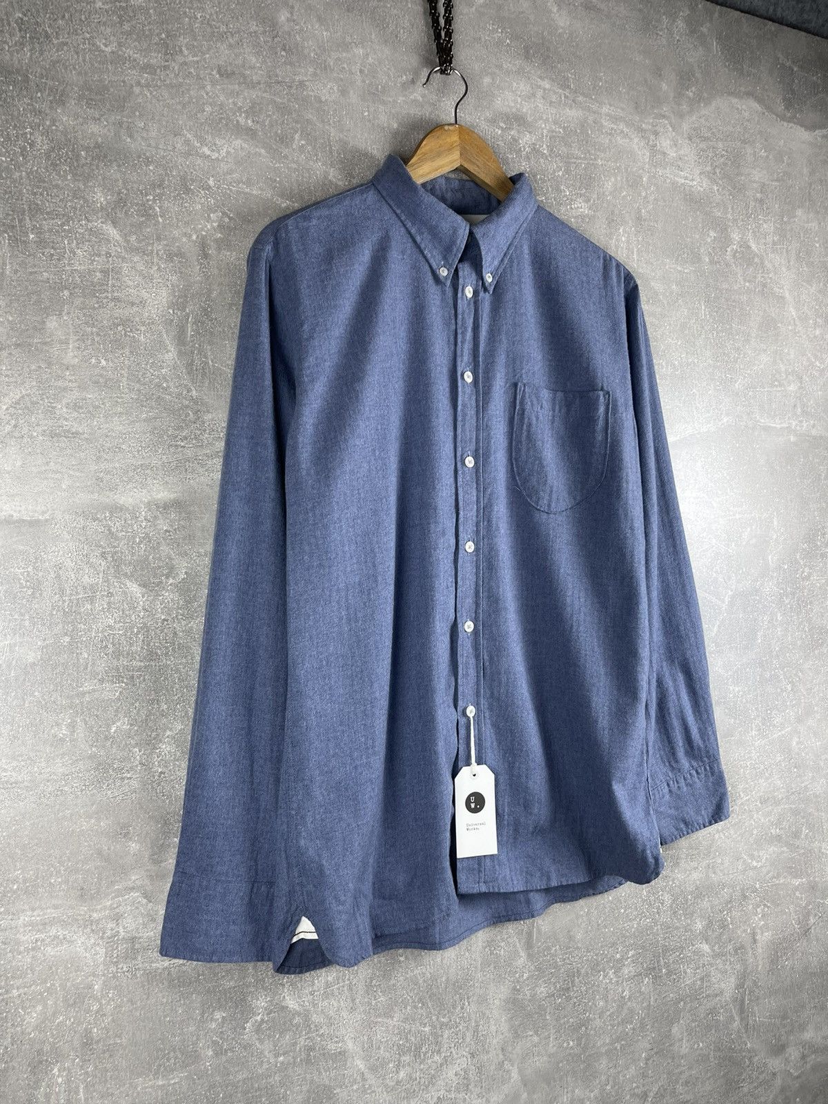 Universal Works Universal Works Button-Down Brushed Herringbone Shirt Blue Size US M / EU 48-50 / 2 - 4 Thumbnail