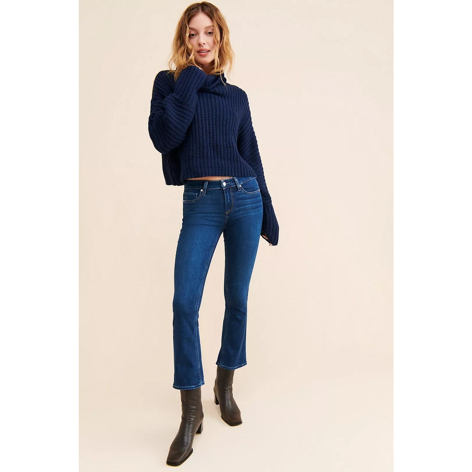 Paige PAIGE Shelby Crop Flare Jeans Blue Dark Wash Womens 30 Size 30" / US 8 / IT 44 - 9 Thumbnail