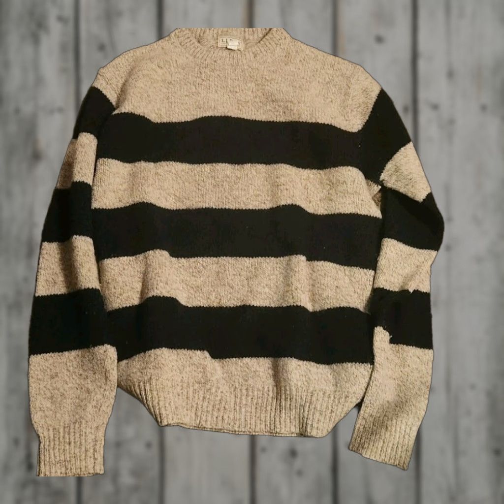 Vintage VTG LL Bean Freeport Wool Fisher Striped Sweater L Navy Blue Thick Crew Neck Men Long Sleeve Big & Tall Beige Size US L / EU 52-54 / 3 - 1 Thumbnail