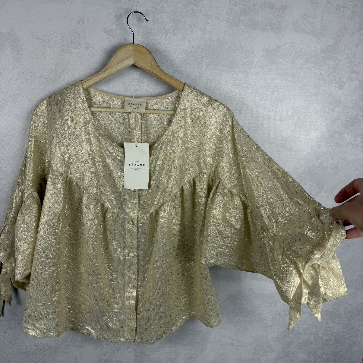 Sezane NWT Sezane Cristina Cotton Gold Metallic Ruched Blouse Size M / US 6-8 / IT 42-44 - 5 Thumbnail