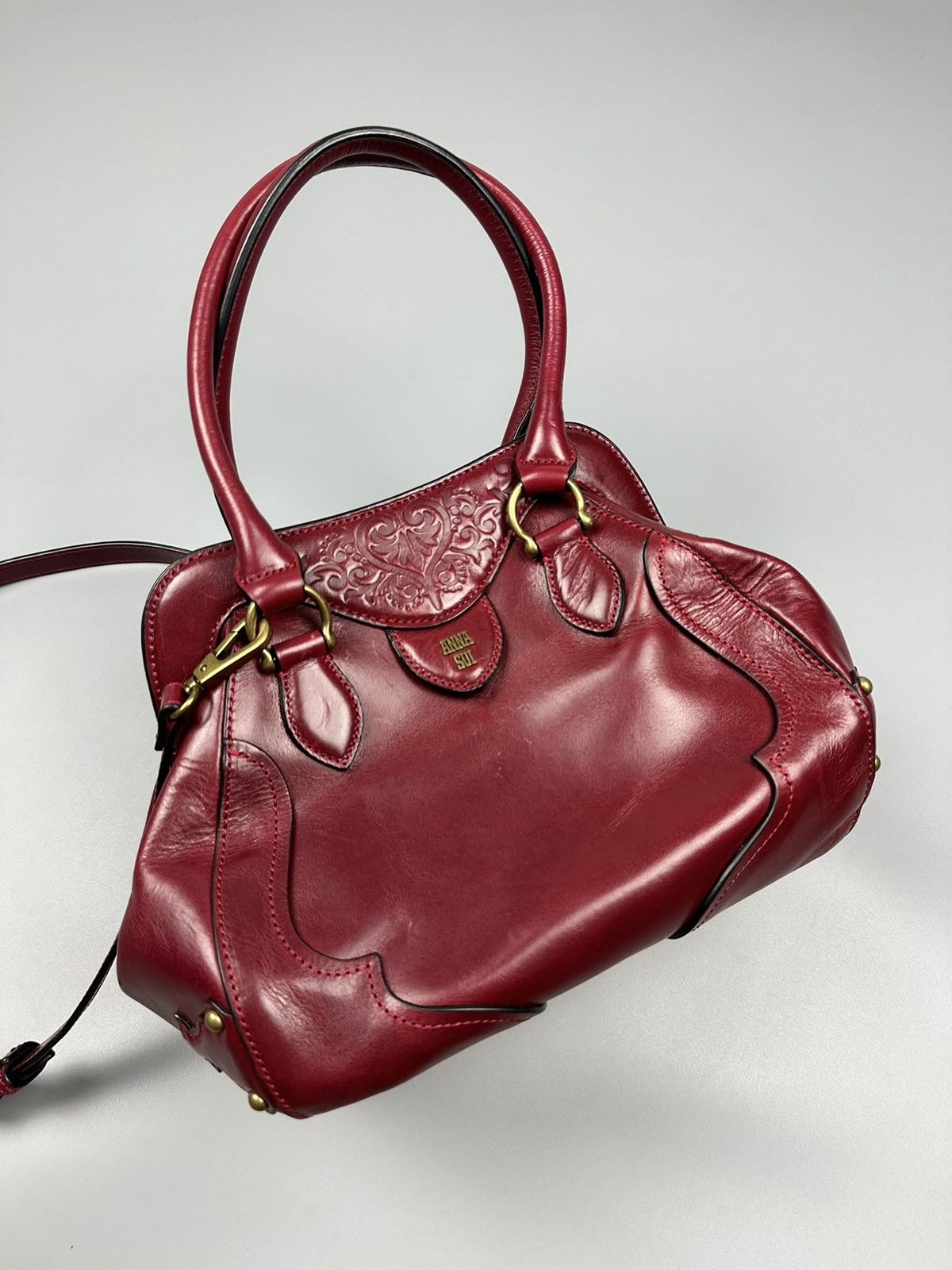 Anna Sui × Genuine Leather ❤️Rare❤️Chrome Hearts Inspired Anna Sui Red Cherry Leather Bag Size ONE SIZE - 5 Thumbnail
