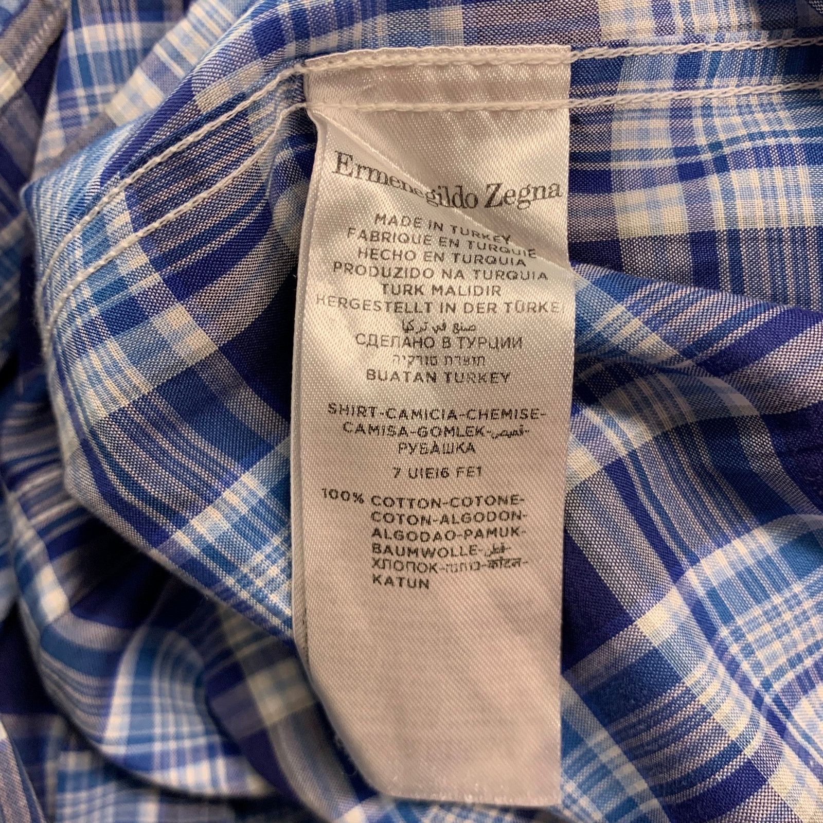 Ermenegildo Zegna ERMENEGILDO ZEGNA Blue White Plaid Cotton Long Sleeve Shirt Size US S / EU 44-46 / 1 - 5 Thumbnail