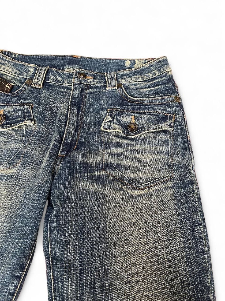 Tornado Mart Flare Jeans mud rusty pu leather pocket style multipocket Size US 33 - 6 Thumbnail