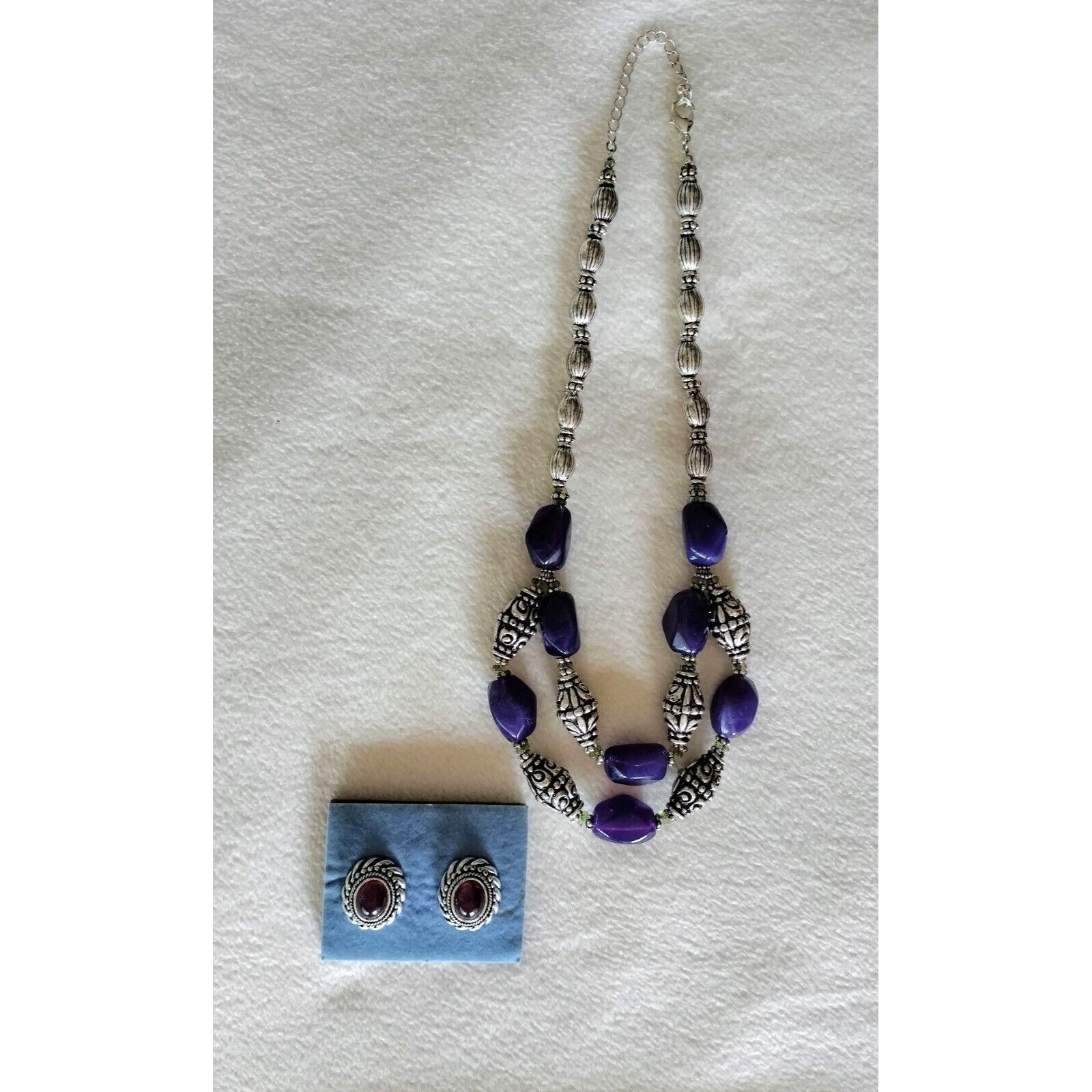 Vintage Avon Vintage Necklace Earrings Set Bold Amethyst Button Silv Size ONE SIZE - 1 Thumbnail
